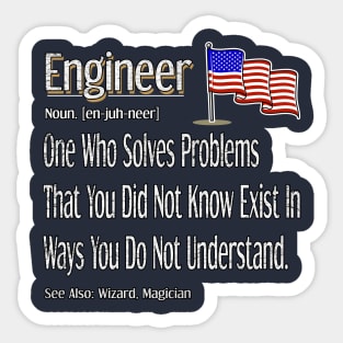 Funny Engineer Definition Awesome Engineering Gift With Us Flag Graphic Sticker